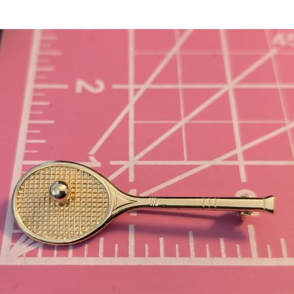 Whimsical Gold Tone Tennis Racket Pin - Picture 3 of 4